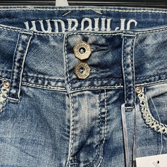 Hydraulic Women's Blue Lola Micro Boot Embroidered Distressed Jeans Size 0 NWT - Picture 4 of 13